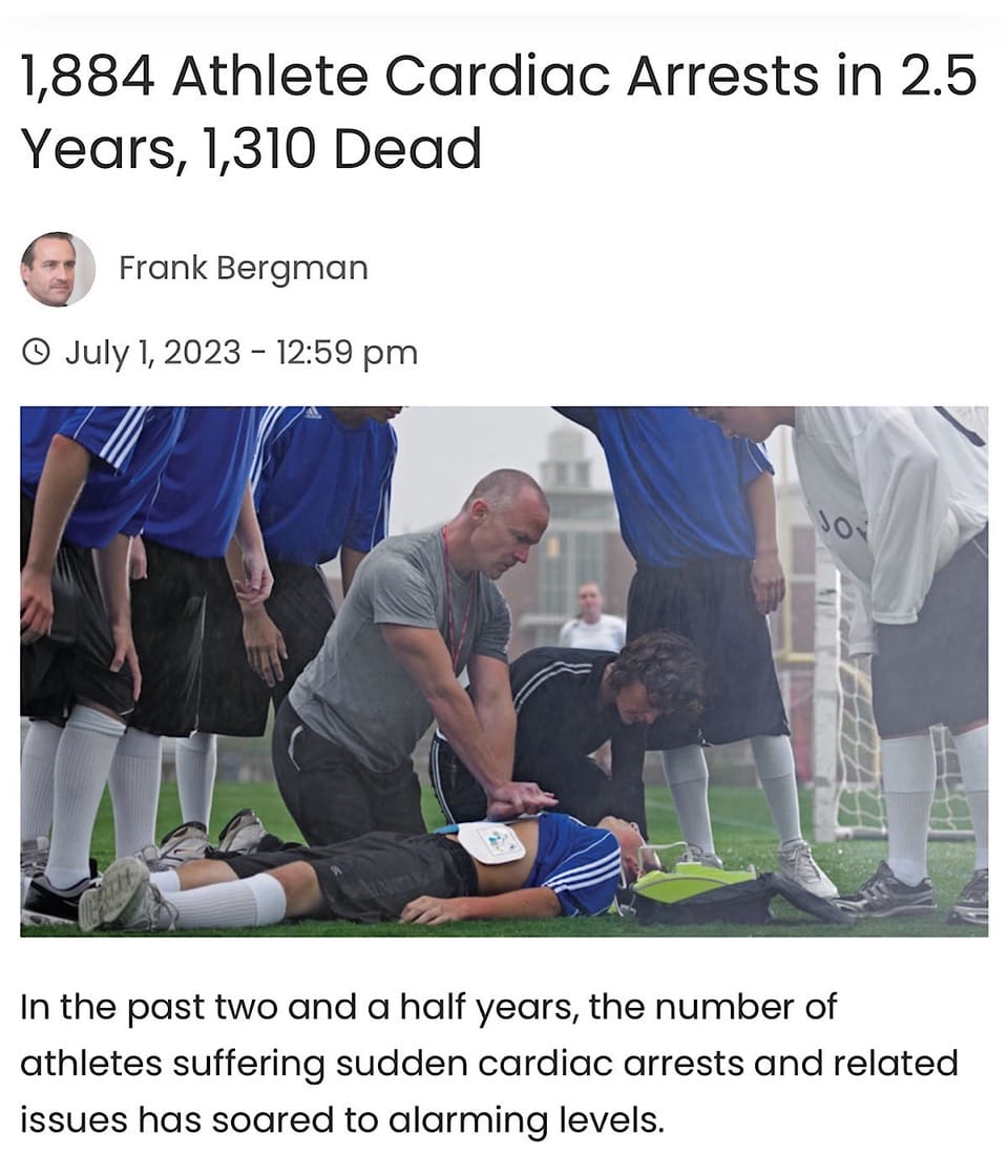 1,884 Athlete Cardiac Arrests in 2.5 Years, 1,310 Dead
