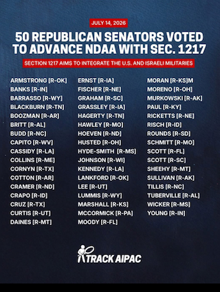 50 Republican Senators Voted to Advance NDAA with § 1217