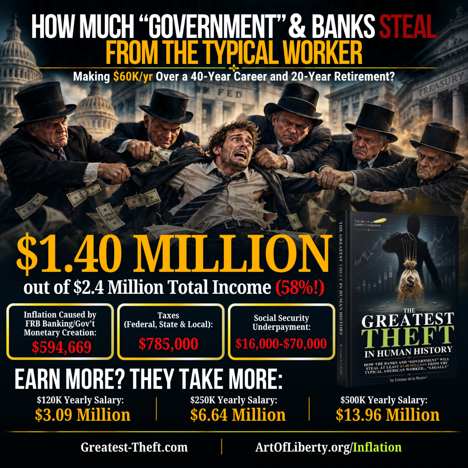 How much “government” and banks steal from the typical worker