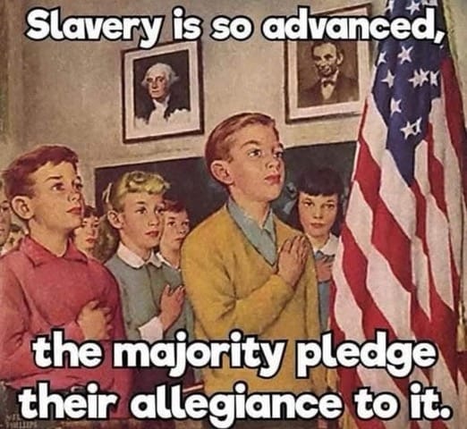 Slavery is so advanced, the majority pledge their allegiance to it
